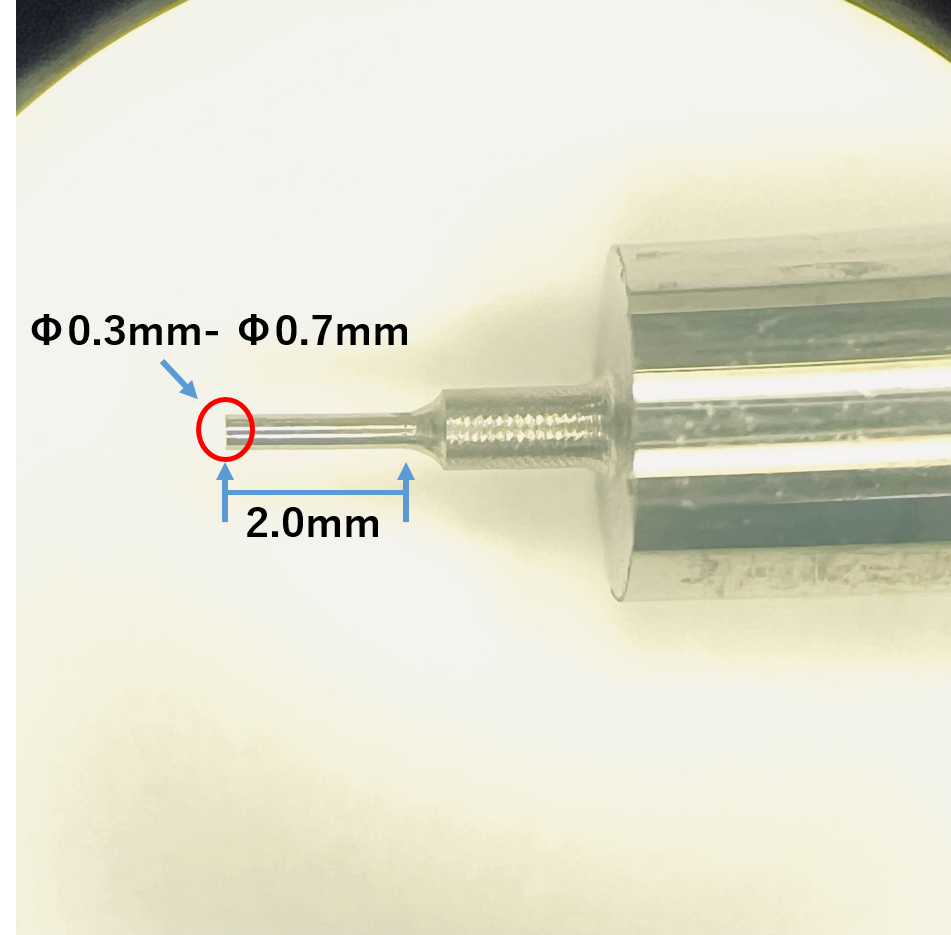 段付きピン　外径φ3.0　先端部φ0.30-φ0.7　有効2.0